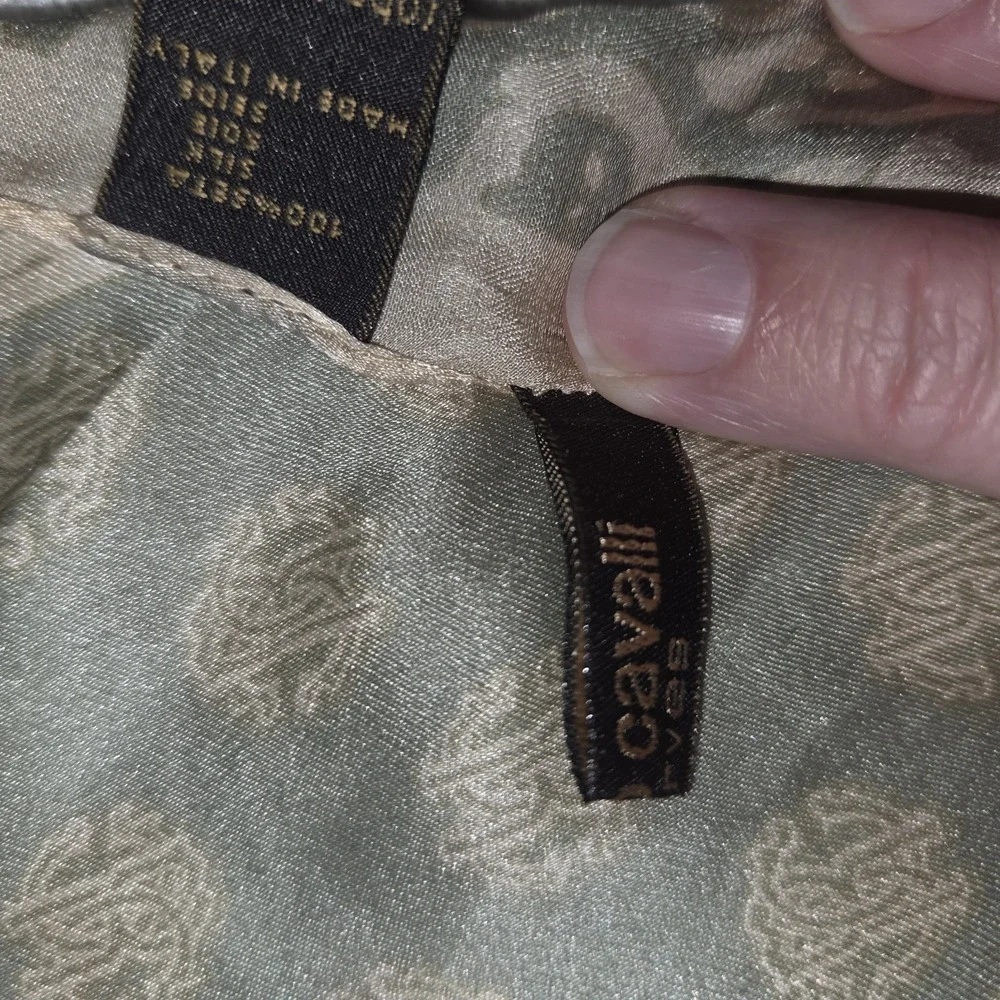 Roberto Cavalli 100% Silk Scarf Made Italy Sage Green Animal Print Large